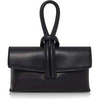 Kitise Women's Elegant Italian Leather Tie Closure Clutch Crossbody Bag with Long Strap in Black