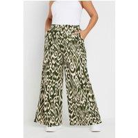 Yours Women's Textured Abstract Wide Leg Trousers in Green | Size: 30-32