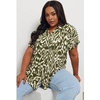 Yours Women's Textured Abstract Print Shirt in Green | Size: 22-24