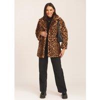 Gini London Women's Brown Leopard Print Faux Fur Coat Jacket | Size: Large/XL