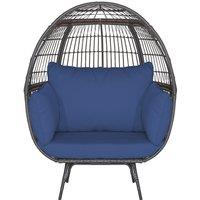 Costway Oversized Wicker Egg Chair Outdoor Patio Lounge Basket w/ 4 Cushions in Navy