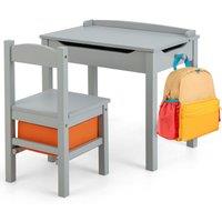 Costway Kids Table & Chair Set Flip Top Study Desk Wooden Activity Table Set in Grey