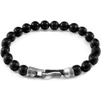 ANCHOR & CREW Men's Nachi Silver & Stone Beaded Bracelet in Black | Size: 21 cm