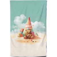 Warren Reed - Designer A Bear On A Beach Holiday Tea Towel in Yellow