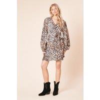Dorothy Perkins Women's Animal Blouson Sleeve Mini Shirt Dress | Size: 8