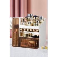 Living and Home Large Makeup Storage Organizer Cosmetic Skincare Display Box with Brush Holder Drawers in Brown
