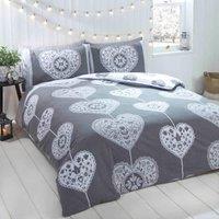 Rapport Home Scandi Heart Pure Cotton Duvet Cover Set with Pillowcase in Grey | Size: Double