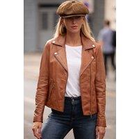 Ashwood Leather Women's 'Celia' Leather Fashion Biker Jacket Women Coat in Tan | Size: 20