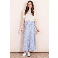 Cassie Silky Midi Slip Skirt - Denim Blue/White, Polka Dot