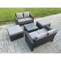 Fimous Rattan Garden Furniture Set 5 piece Patio Rattan Furniture Sofa Weaving Wicker includes 2 Double Seat Sofa, Coffee Table & 2 Big Footstool