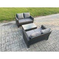 Fimous Wicker Rattan Garden Furniture Sofa Set with Rectangular Coffee Table Double Seat Sofa 4 Seater Outdoor Rattan Set in Dark Grey