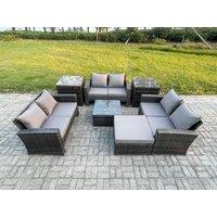 Fimous 7 PCS Outdoor Lounge Sofa Set Wicker PE Rattan Garden Furniture Set with Square Coffee Table Double Seat Sofa in Dark Grey