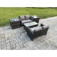Fimous High Back Rattan Garden Furniture Sofa Sets with Rectangular Coffee Table 2 Side Tables Dark Grey Mixed