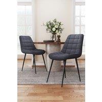 2 Pcs Grey Velvet Grid Upholstered Dining Chairs with Metal Legs