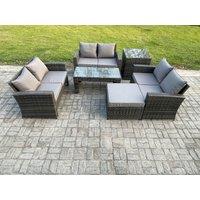 Fimous Rattan Wicker Garden Furniture Patio Conservatory Sofa Set with Coffee Table Double Seater Sofa Big Footstool Side Table in Dark Grey