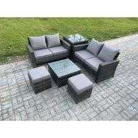 Rattan Garden Furniture Set 6 piece Patio Rattan Furniture Sofa Weaving Wicker includes 2 Double Seat Sofa, Coffee Table, 2 Small Footstools