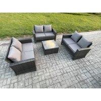 Fimous 6 Seater Rattan Wicker Garden Furniture Patio Conservatory Sofa Set with Square Coffee Table Double Seat Sofa in Dark Grey