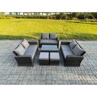 Fimous 6pc Rattan Sofa Garden Furniture Outdoor Patio Set with 2 Small Footstools Double Seat Sofa Dark Grey Mixed