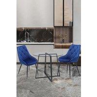3-Piece of 2 x Dining Table Set of Velvet Dining Chairs and 1 x Tempered Glass Round Table