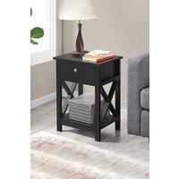 Living and Home 55.5cm H One Drawer Wooden Bedside Table Night Stand with Shelf in Black