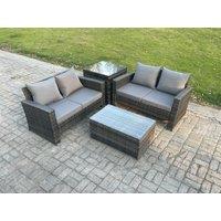 Fimous Wicker Rattan Garden Furniture Sofa Set with Rectangular Coffee Table Double Seat Sofa Side Table Outdoor Rattan Set in Dark Grey