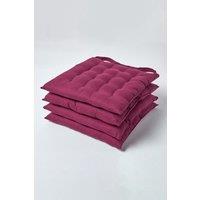 Homescapes 4 Pack Seat Pads Luxury 100% Cotton Indoor Outdoor Garden Cushion, 40cm in Plum | Size: 40 cm x 40 cm