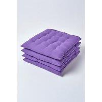 Homescapes 4 Pack Seat Pads Luxury 100% Cotton Indoor Outdoor Garden Cushion, 40cm in Purple | Size: 40 cm x 40 cm