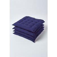 Homescapes 4 Pack Seat Pads Luxury 100% Cotton Indoor Outdoor Garden Cushion, 40cm in Navy | Size: 40 cm x 40 cm