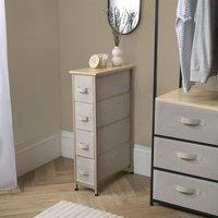 OHS Narrow 4 Drawer Storage Cabinet Bedside Table Unit Fabric Organiser in Natural