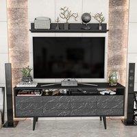 Decorotika Ola 160cm Wide TV Stand Media Console with Wall Shelf for TVs up to 72 inch in Black