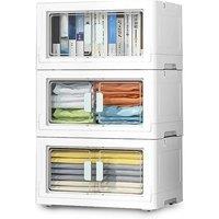 3Pcs Collapsible Stackable Storage Boxes Wardrobe with Upper Lid
