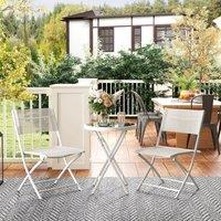 OUTSUNNY 3 Pieces Outdoor Bistro Set, Glass Top Table & Chairs, White