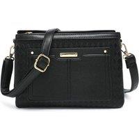 JFY Women's Triple Compartments Top Zipped Cross Body Bag in Black