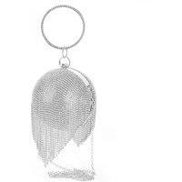JFY Women's Tussles Ball Shape Clutch Bag in Silver