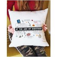 Afewhometruths 18th Birthday Fun Facts Cushion Gift in Off-White | Size: 40 cm x 40 cm