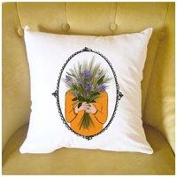 Afewhometruths February Birth Flower Cushion in Off-White | Size: 40 cm x 40 cm