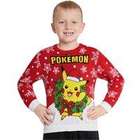 Pokemon Christmas Jumper Cosy Knitted Xmas Sweater Pullover Top in Red | Size: 4-5 Years