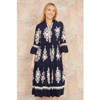 Yumi Women's Navy Viscose Midi Dress With Long Sleeves | Size: 12