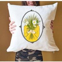 Afewhometruths April Birth Flower Cushion in Off-White | Size: 40 cm x 40 cm