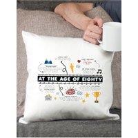Afewhometruths 80th Birthday Fun Facts Cushion Gift in Off-White | Size: 40 cm x 40 cm