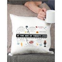 Afewhometruths 25th Birthday Fun Facts Cushion Gift in Off-White | Size: 40 cm x 40 cm