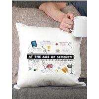 Afewhometruths 70th Birthday Fun Facts Cushion Gift in Off-White | Size: 40 cm x 40 cm