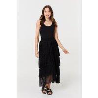 Izabel London Women's Metallic Textured Tiered Midi Skirt in Black | Size: 10