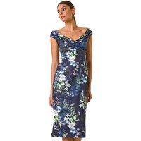 Floral Print Bardot Stretch Midi Dress