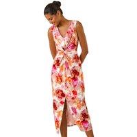 Floral Print Twist Front Midi Dress