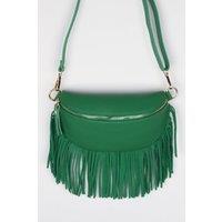 Italian Leather Half Moon Fringed Crossbody Bag