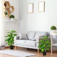 HOMCOM 2 PCs Artificial Evergreen Tree Fake Plant in Pot Indoor Outdoor in Green