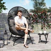 OUTSUNNY Standing Rattan Garden Egg Chair with Headrest, Charcoal Grey in Dark Grey