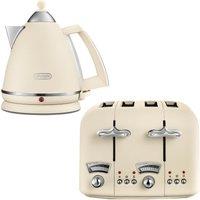 DELONGHI Kettle 1.7L & 4 Slice Toaster Set, Argento in Beige | Size: 2 Pack