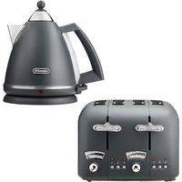 DELONGHI Kettle 1.7L & 4 Slice Toaster Set, Argento in Grey | Size: 2 Pack
